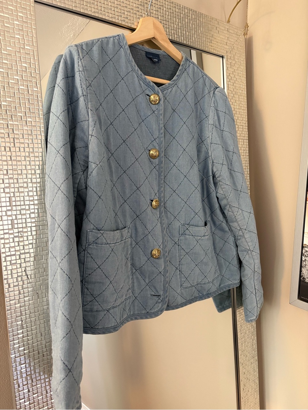 J.Jill Light Blue Quilted Button-Front Jacket